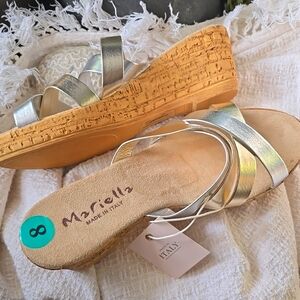 Mariella Made In ITALY Metallic STRAP Wedge Sandals NWT sz 8